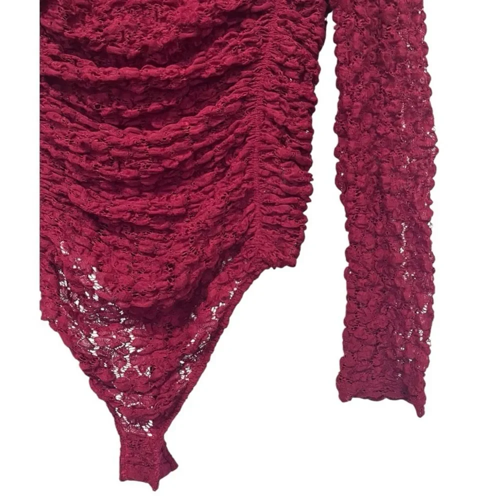 NWOT Free People |  Wo Day & Night Lace Long Sleeve Bodysuit Holly‎ Berry S